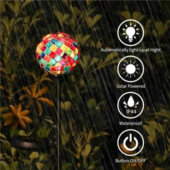 Mosaic Solar Lights Outdoor Decor Pathway Light Waterproof LED Stake Light - Picture 4 of 7